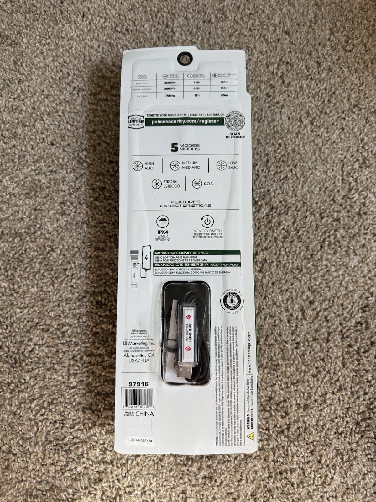 Police Security Elite Skylar 4500-Lumen LED Flashlight w/ Rechargeable Batteries