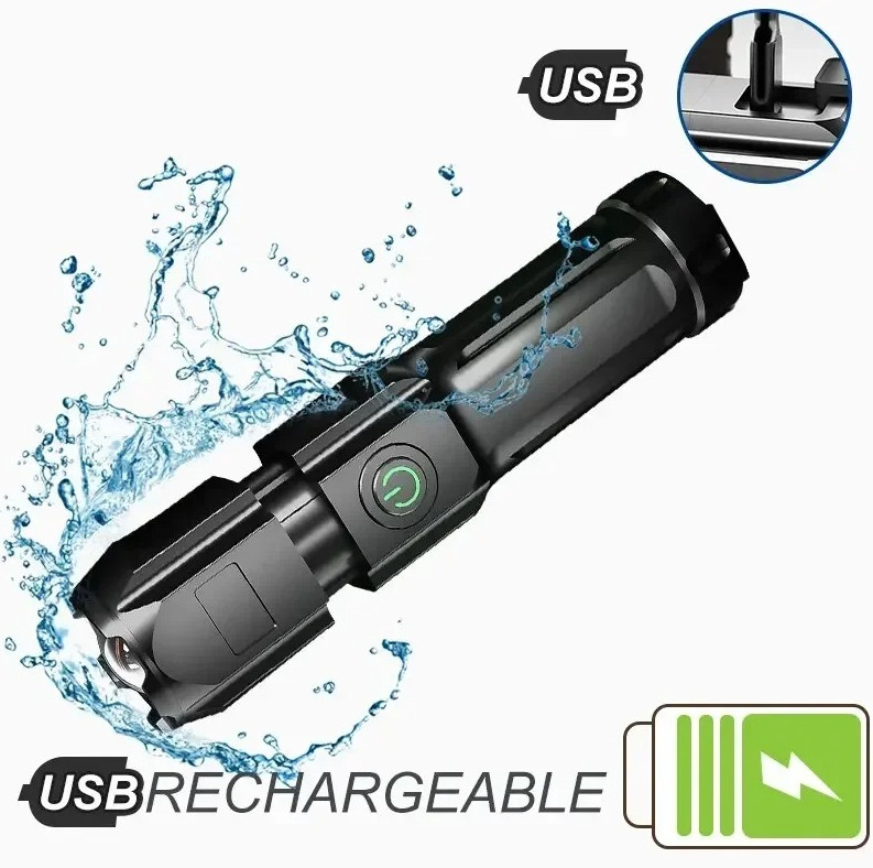 1pc USB Rechargeable LED Flashlight 100,000 Lumens Waterproof Zoom Torch – NEW