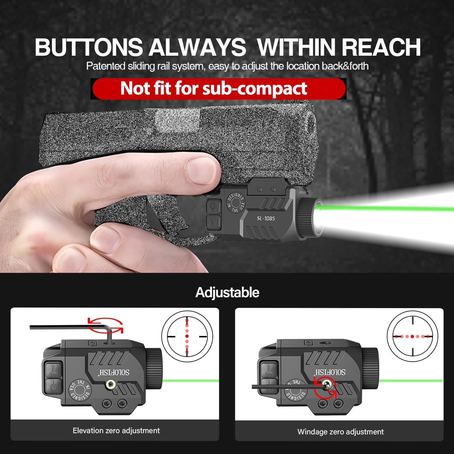 Solofish 800lm Pistol Light Laser Combo with 600lm Green