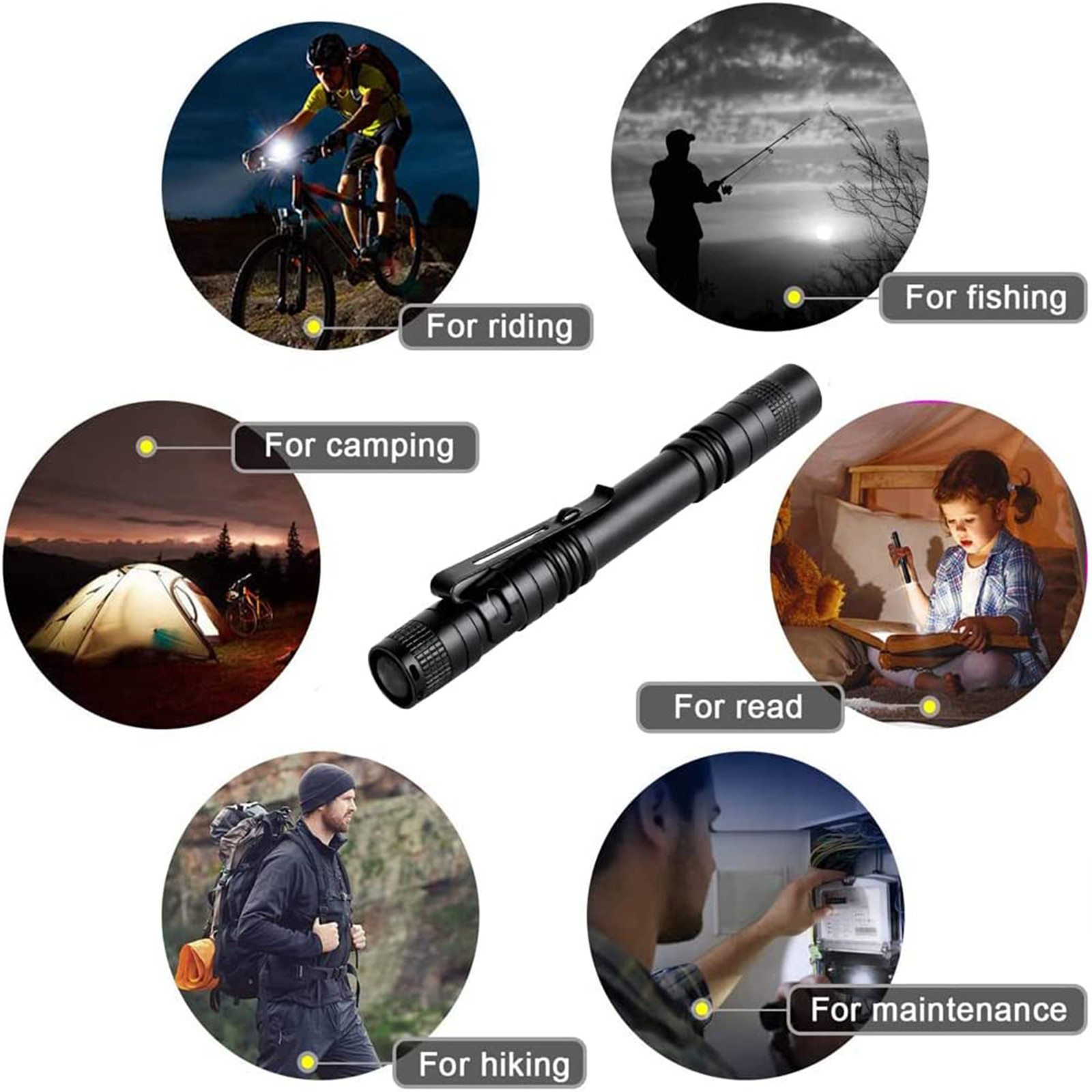 2~5X LED Flashlight Clip Mini Light Penlight Pocket Portable Pen Torch Lamp US