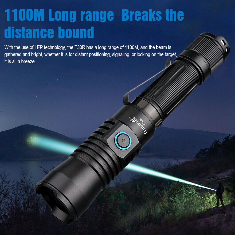 Tactical Military LEP Flashlight – T30R 1100meter Range, White Laser for Hunting