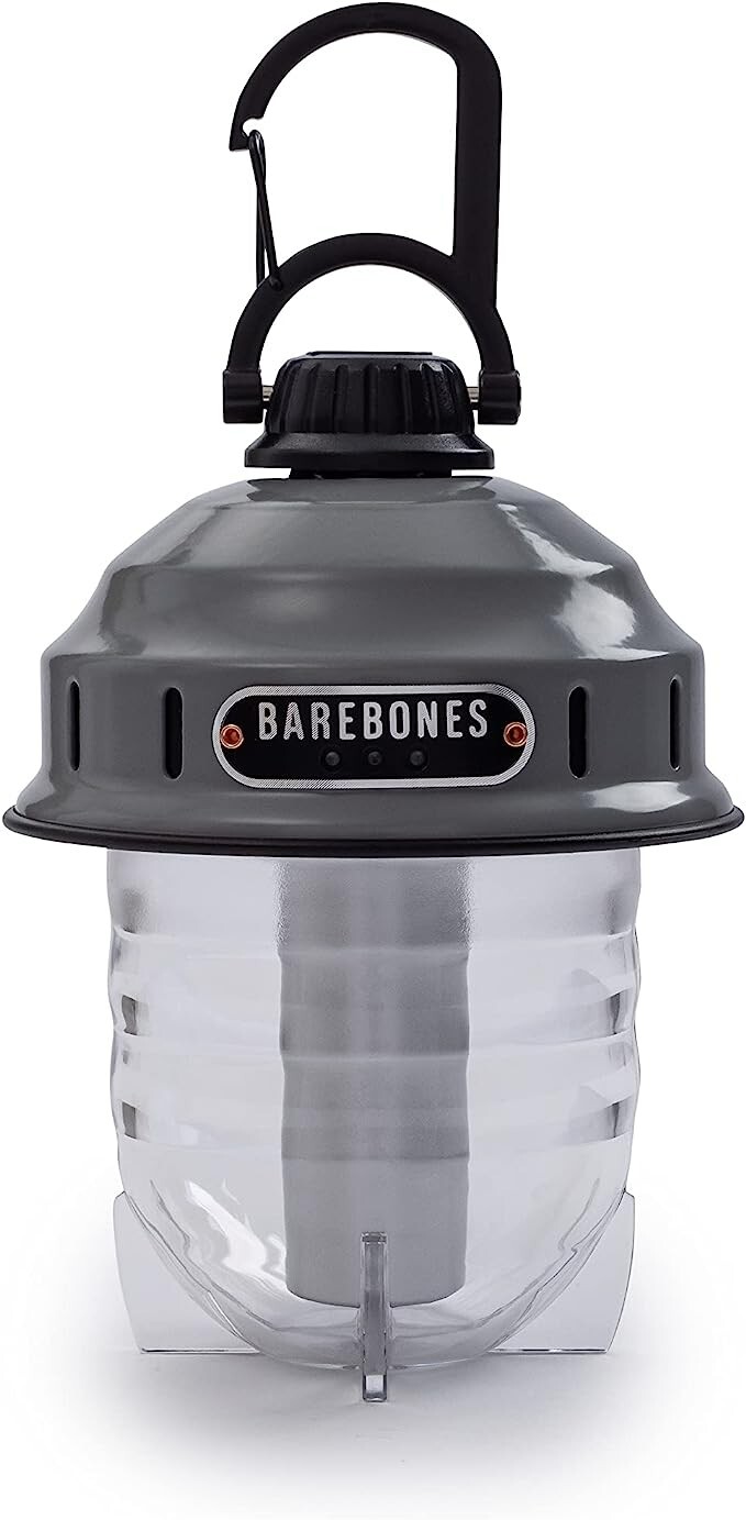 Barebones Living Beacon Hanging Lantern Slate Stamped Steel Rechargeable Battery