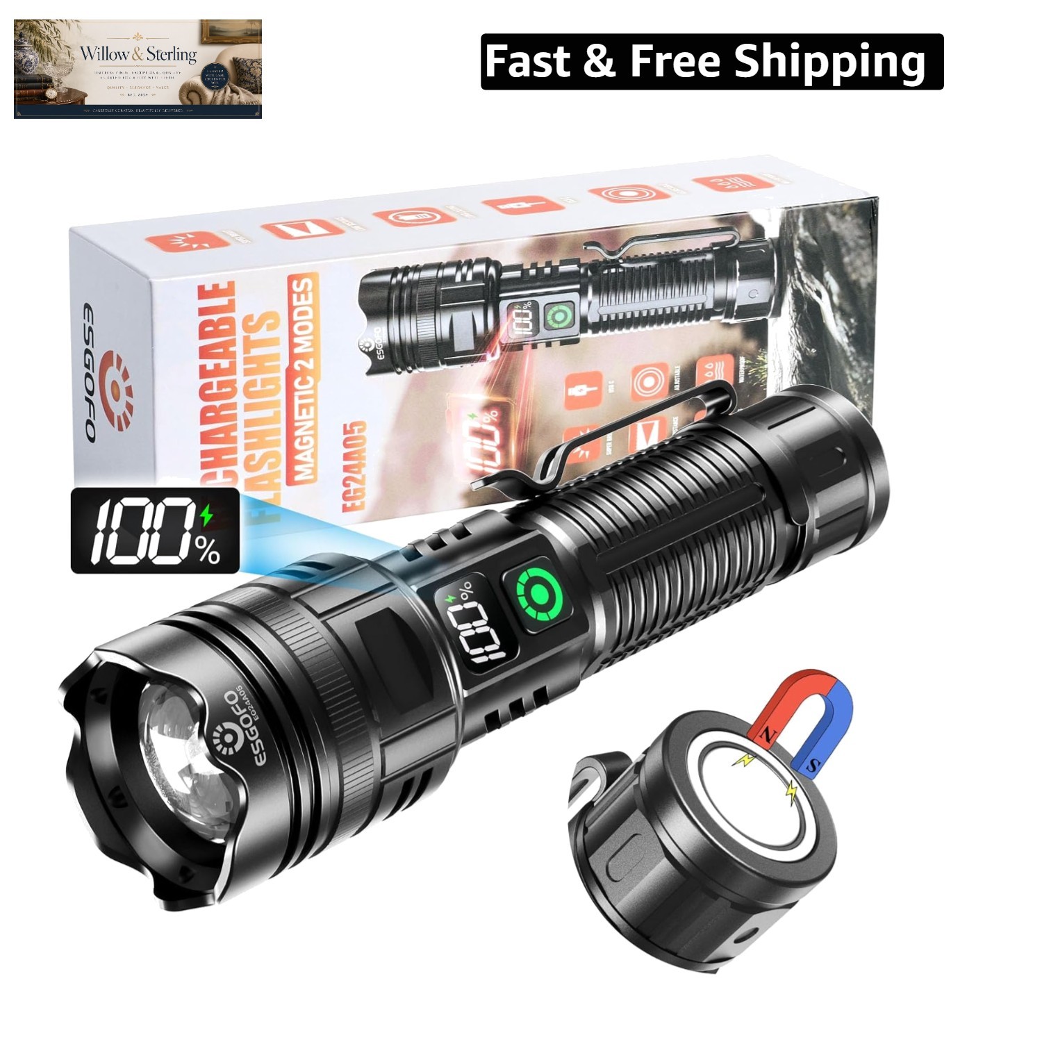 Rechargeable Flashlights High Lumens 100000 2 Modes High/Low, Super Bright Ma…