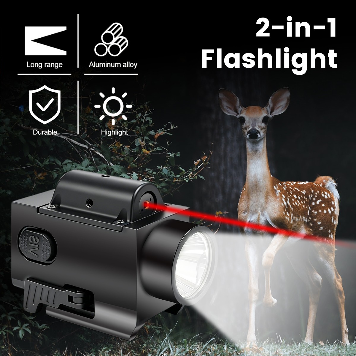 Mini LED Flashlight Light & Blue/Green/Red Laser Sight Combo USB Type-C Charging