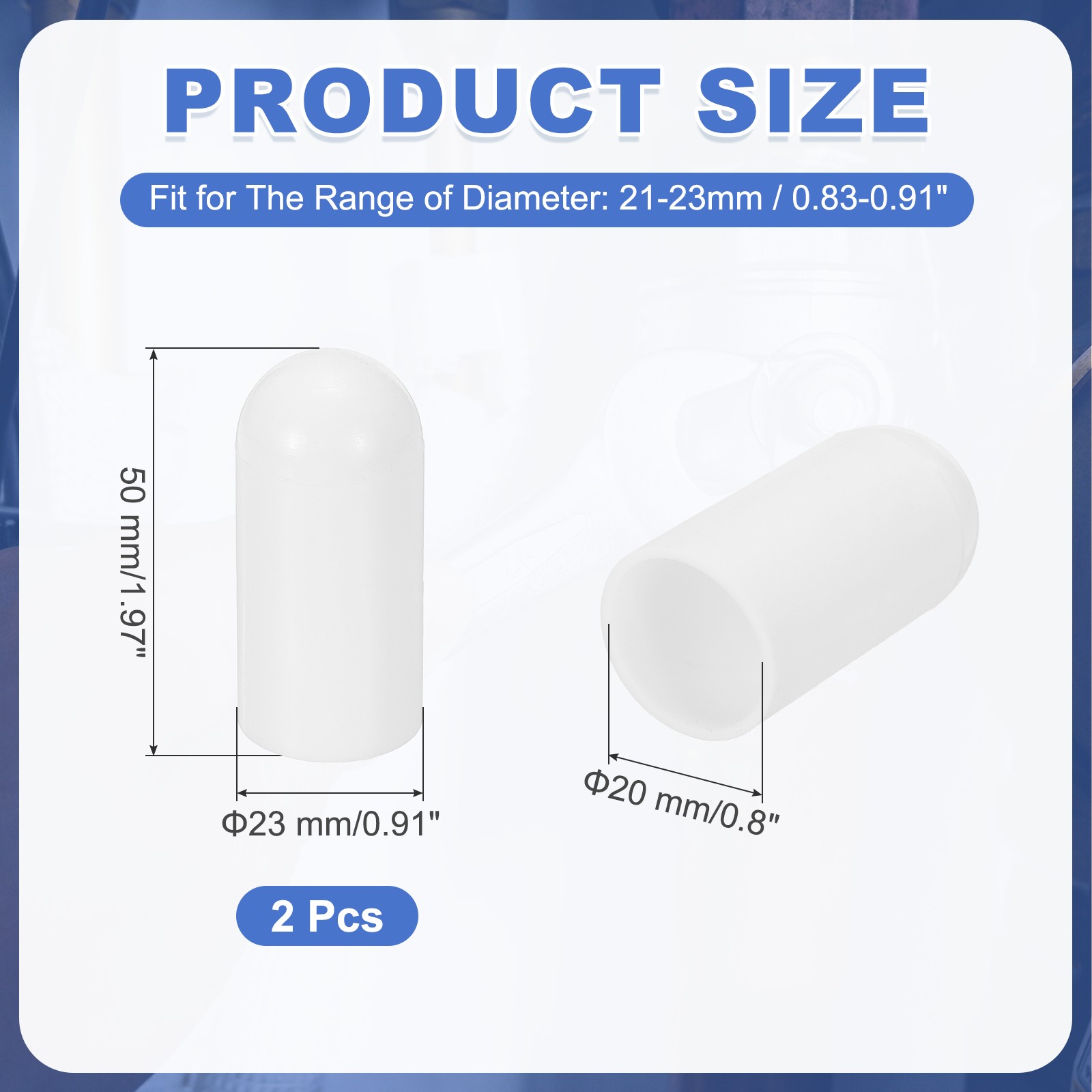 2Pcs Flashlight Diffuser Cap, 20mm IDx50mm Flexible Silicone End Cap, White