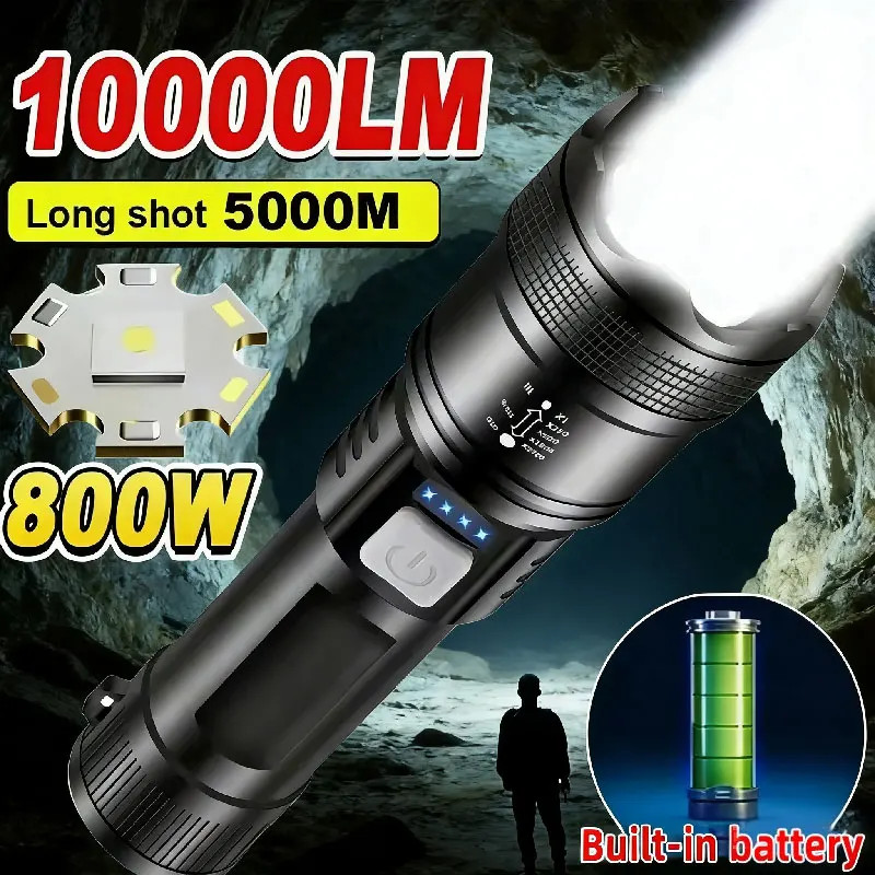 5000LM Ultra Bright Tactical Light Built-In Battery Powerful P70 LED Flashlights