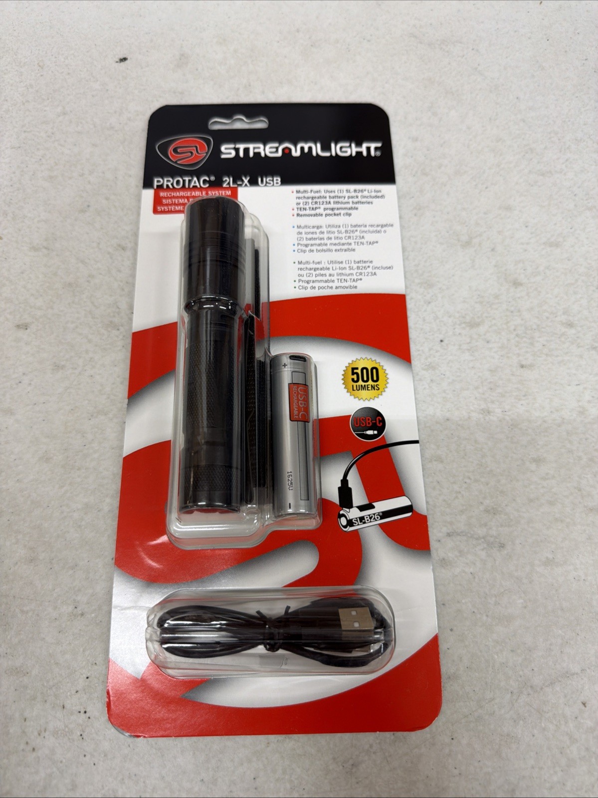 Streamlight ProTac 2L-X USB 18650 USB Battery, USB Cord And Holster Clam