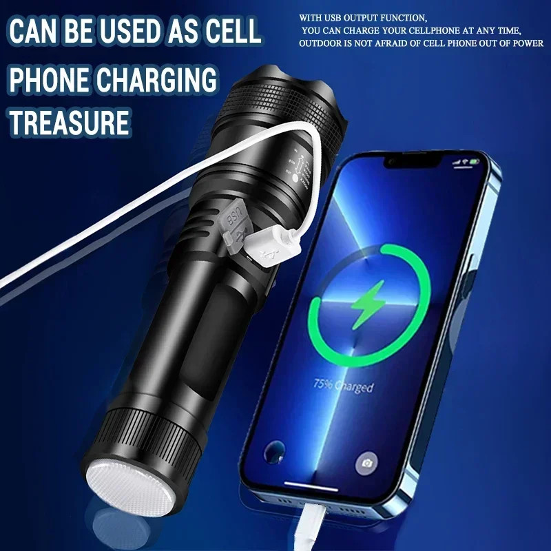 5000LM Ultra Bright Tactical Light Built-In Battery Powerful P70 LED Flashlights
