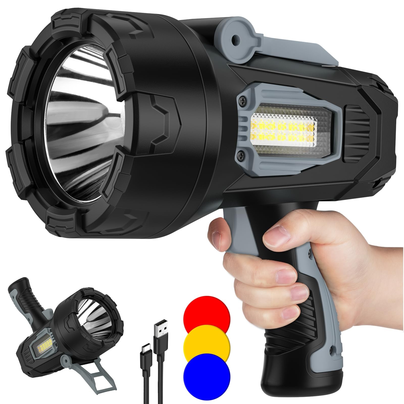 Rechargeable Spotlight Flashlight 2000000 Lumens, Spot Lights Outdoor with Co…