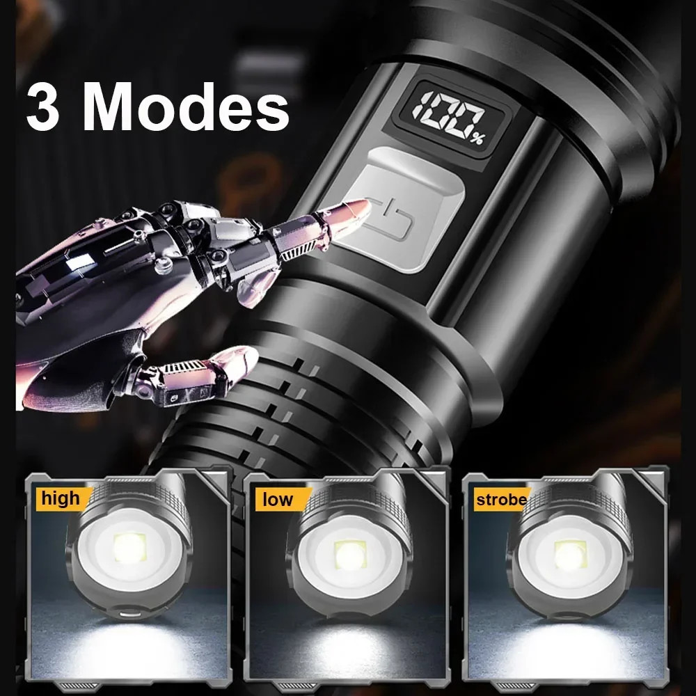 350000000 Lumen Super Bright LED Tactical Flashlight Rechargeable LED Work Light