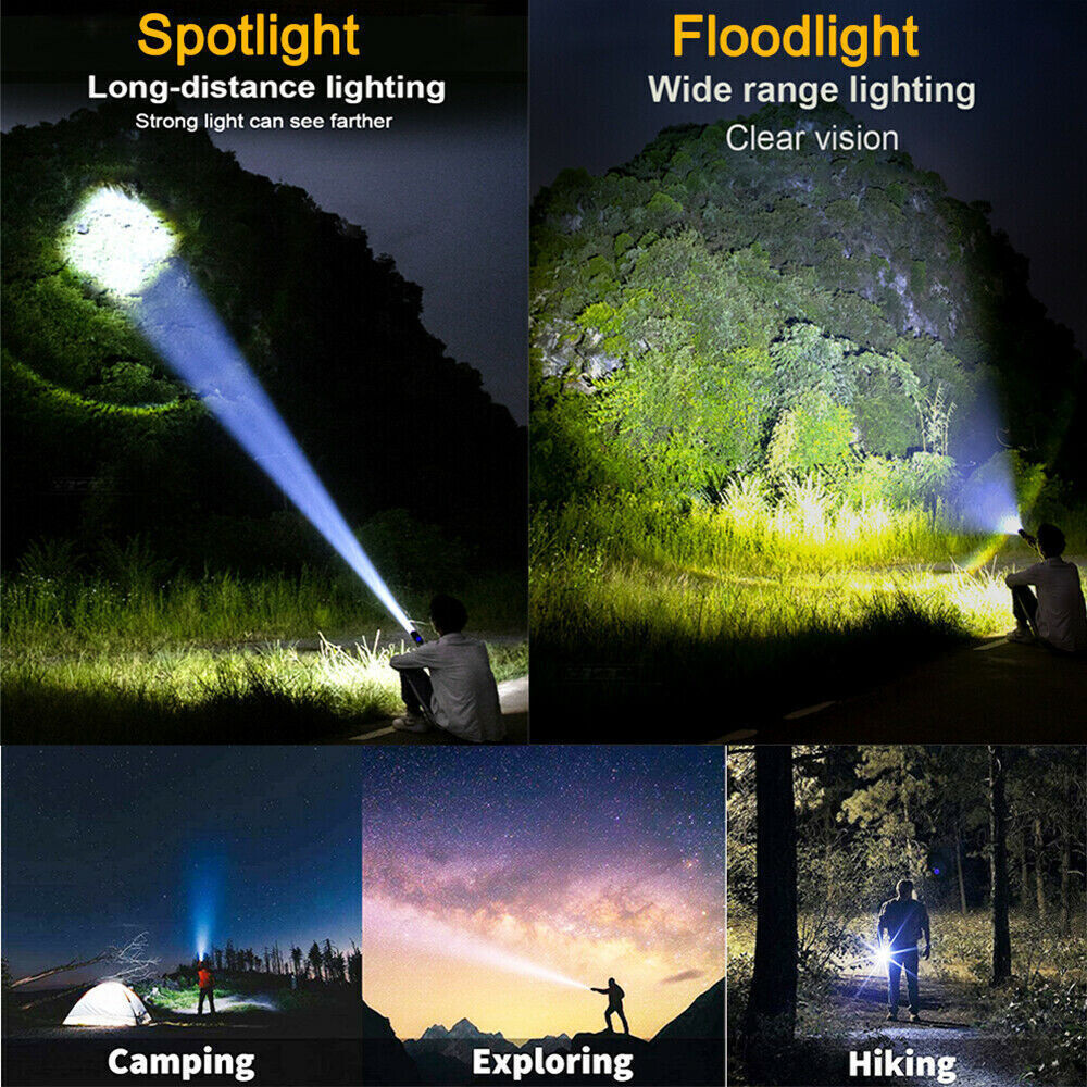 High Powered 12000000lm LED Flashlight Super Bright Torch Rechargeable Spotlight