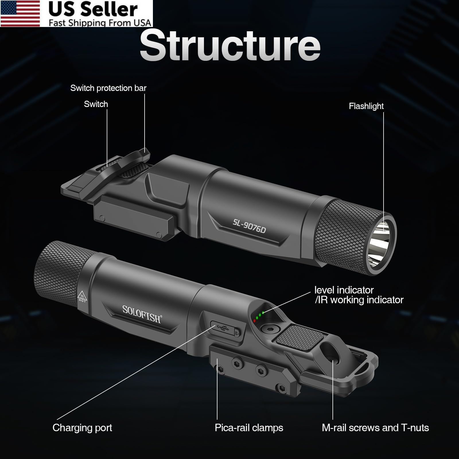 1750lm Tactical Rifle Weapon Light for Picatinny/Mlok with Strobe USA