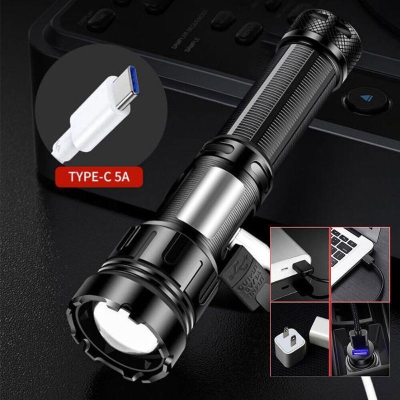 Powerful Long Range LED Flashlights Rechargeable Side Light Zoom Tactical Torch