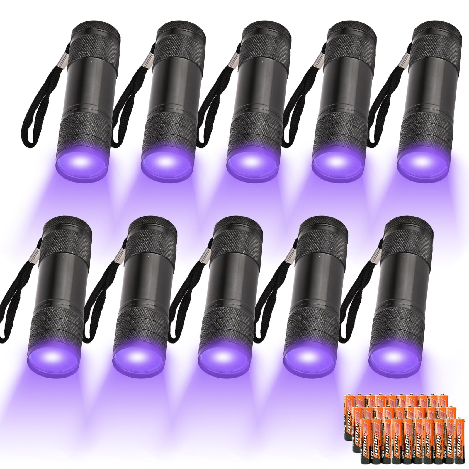 10 Pcs UV Black Light Flashlights Bulk, 9 Led 395-400nm Mini Blacklight Handh…