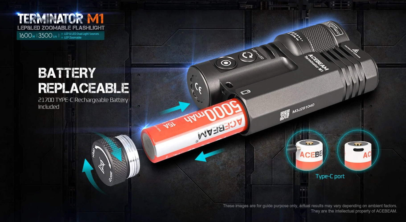 Acebeam Terminator M1 Dual Head LEP Flashlight