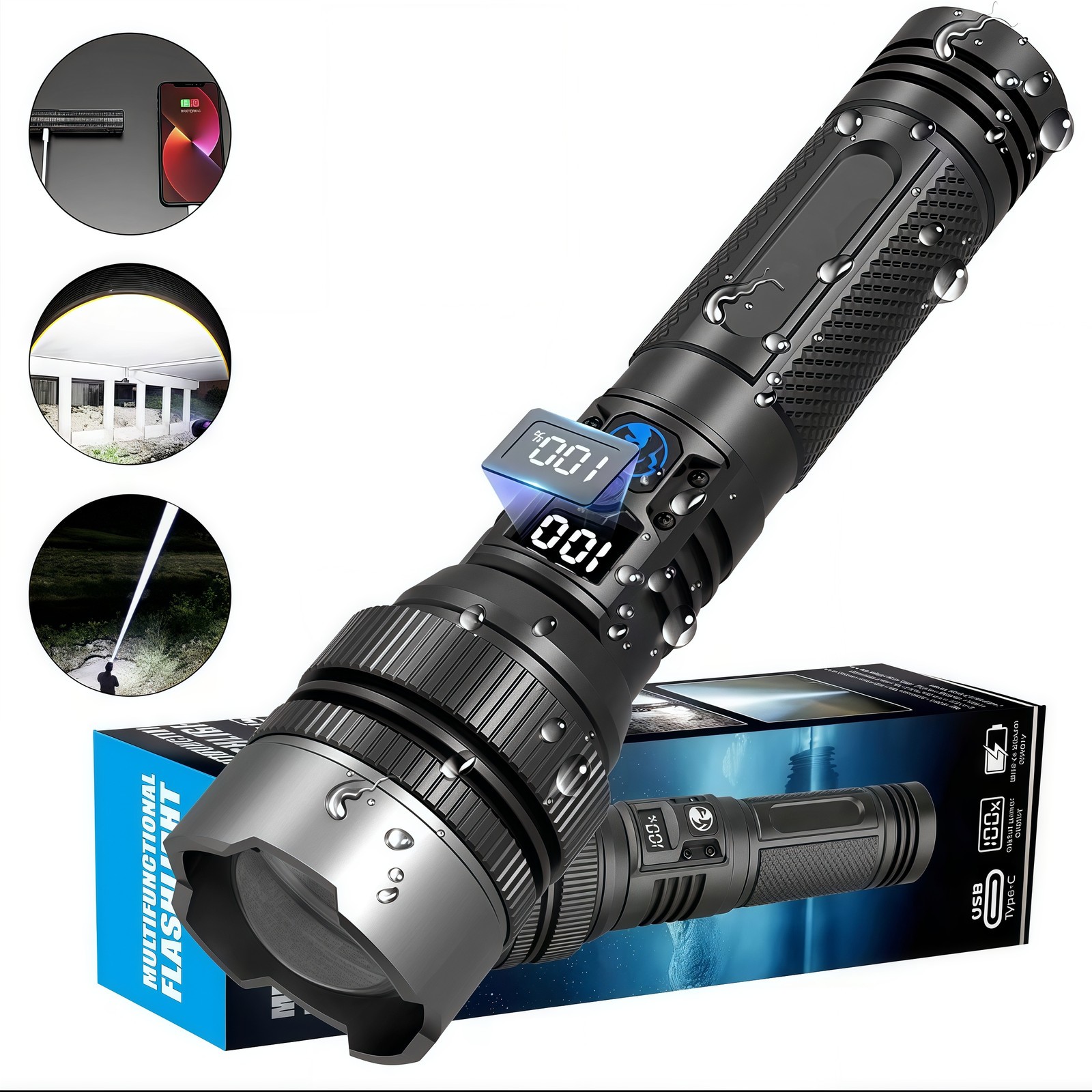 99000000 Lumen Super Bright LED Tactical Flashlight Rechargeable LED Work Lights