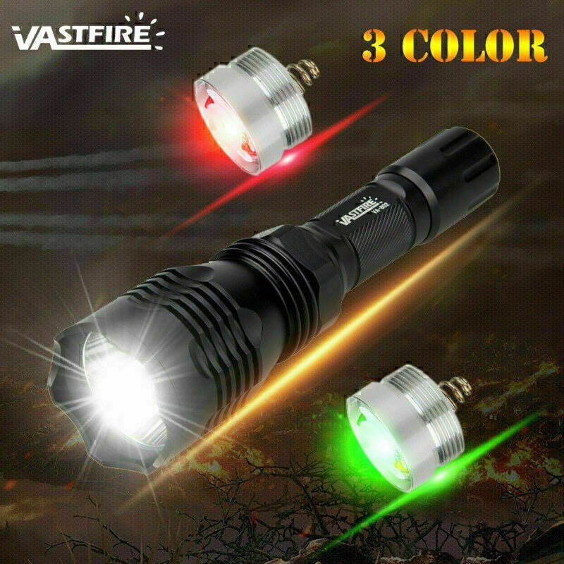 Hunting Red/Green/White Light 3LEDs Flashlight Predator Torch w/ Two Free Mounts