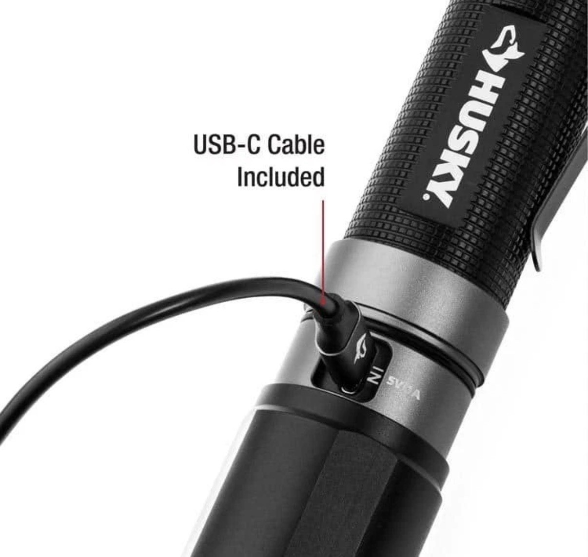 Husky 1800 Lumens Dual Power LED Rechargeable Tactical Focusing Flashlight