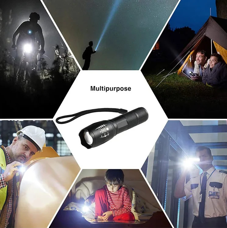 Tactical Flashlight Super-Bright 90000LM LED 5-Modes Zoomable Torch Black 2-Pack