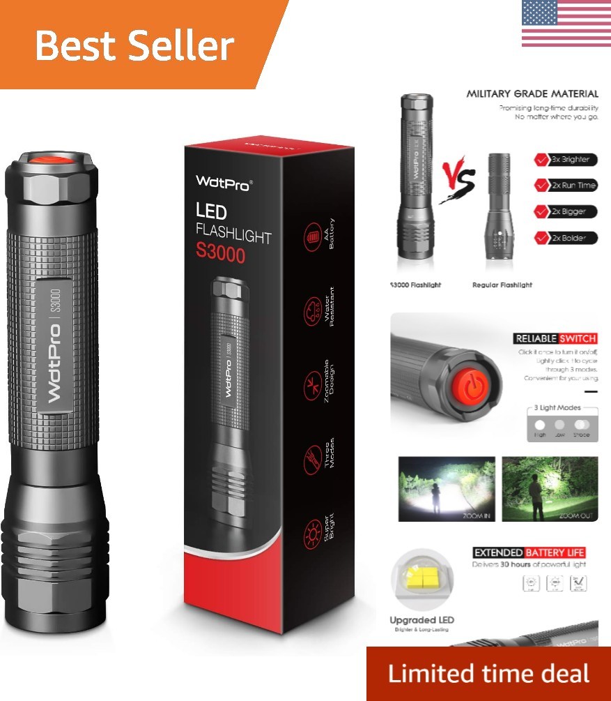 High-Powered LED Flashlight S3000, Super Bright Flashlights – High Lumen, Wa…