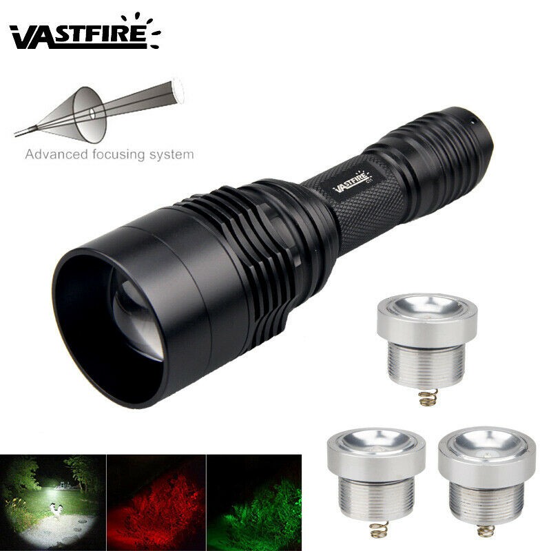 Red Green White LED Flashlight Torch Hunting Light with 2 Scope Mount 20mm Rail