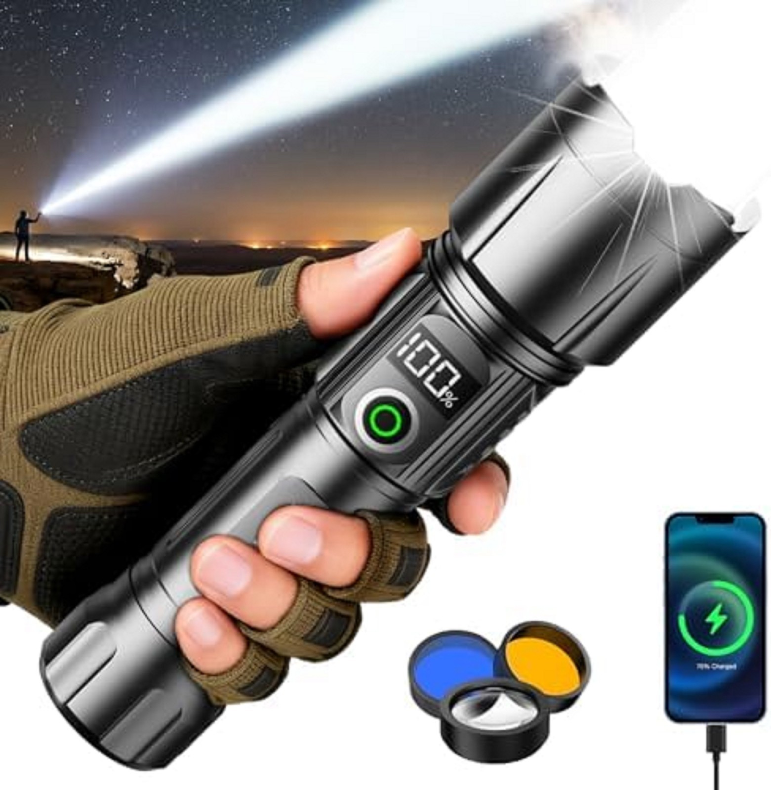 SKYFIRE LED Flashlight Rechargeable Zoom Fire Starter Waterproof