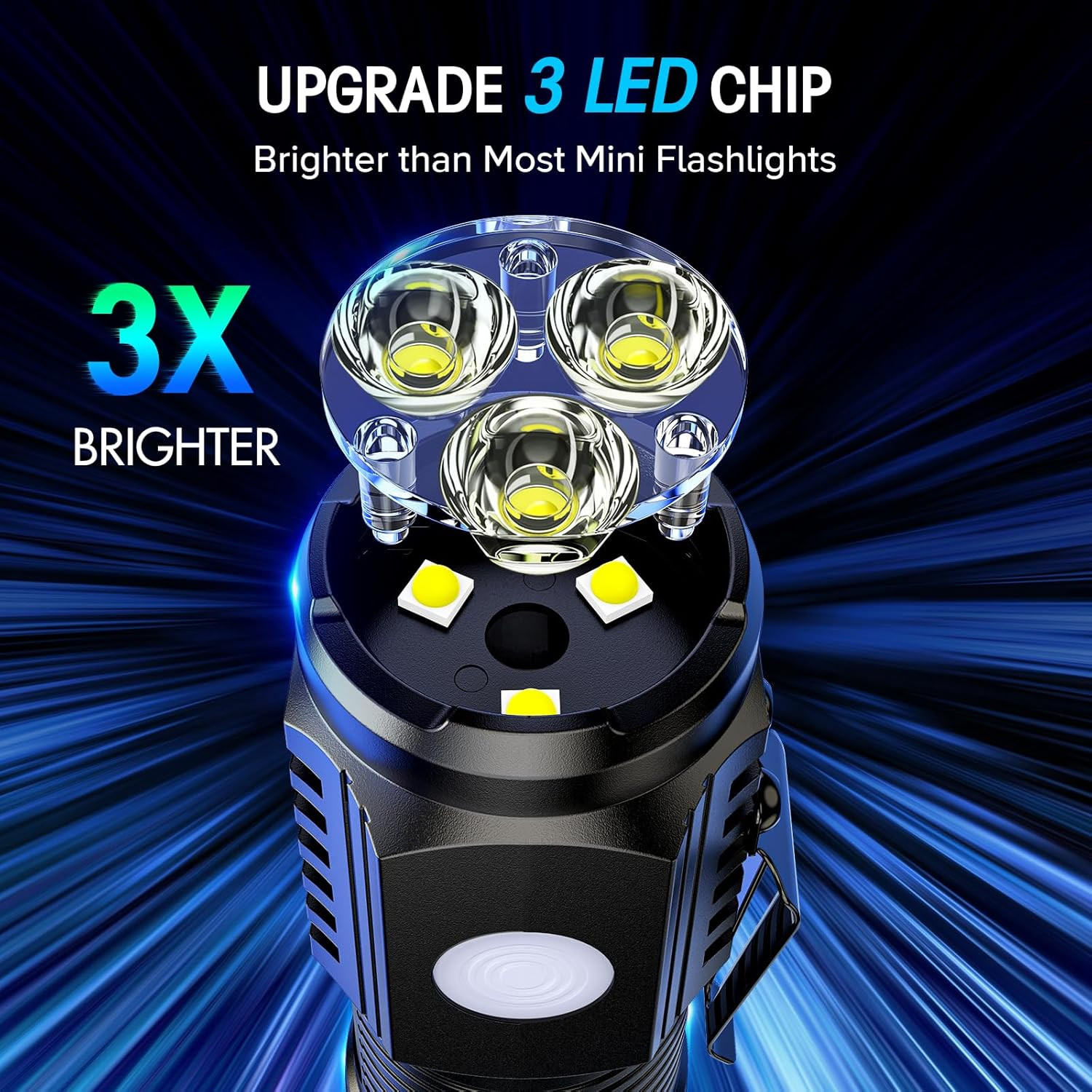 Rechargeable Mini Flashlights with Magnetic Base, 2 Pack Bright 3 LED Flash Ligh