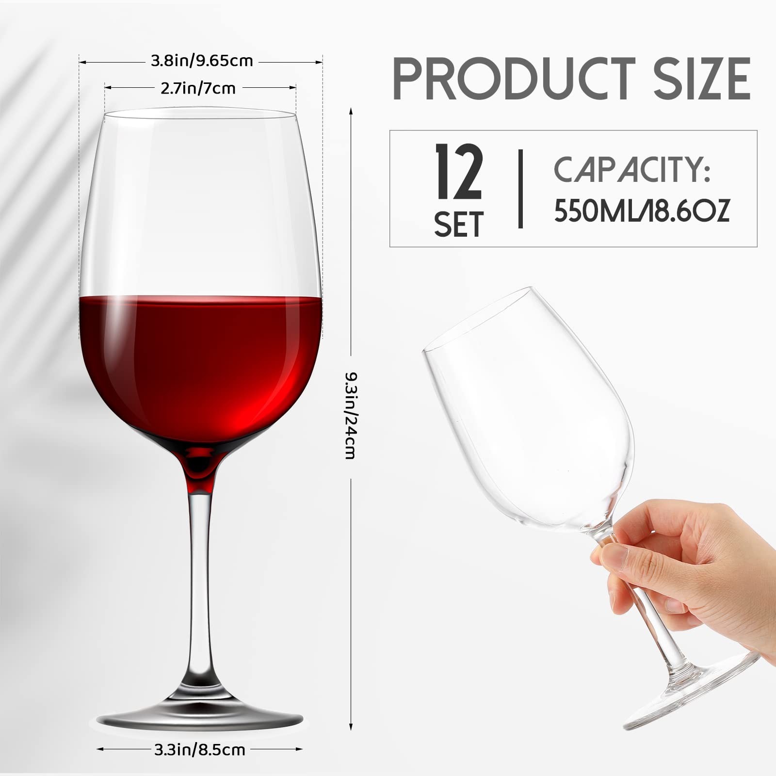 Set of 12 Unbreakable Acrylic Wine Glasses with Stem, 19 oz Plastic Wine Glas…