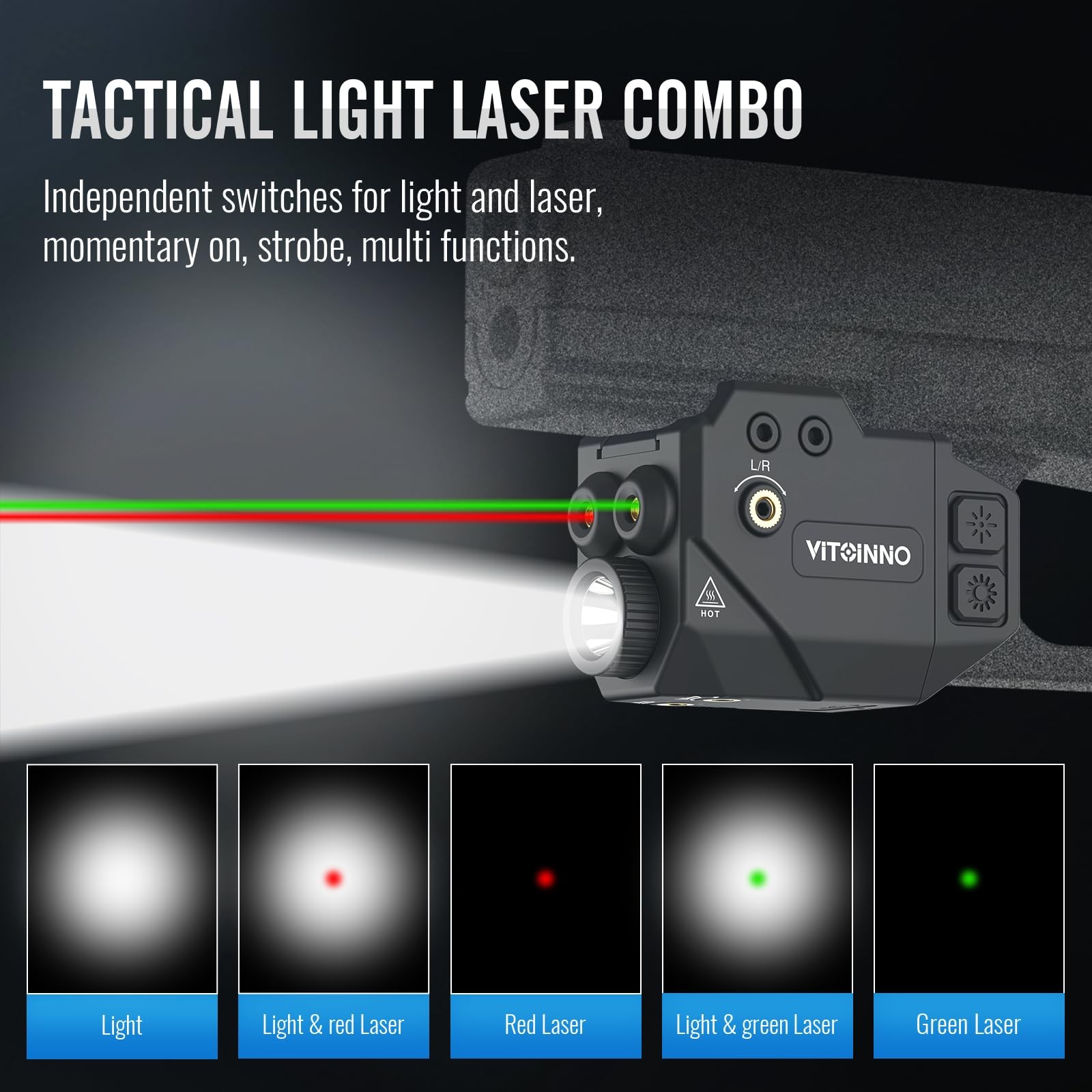500lm Light and Red Green Beam Combo | Slidable Weapon Light and Beam for Gun…