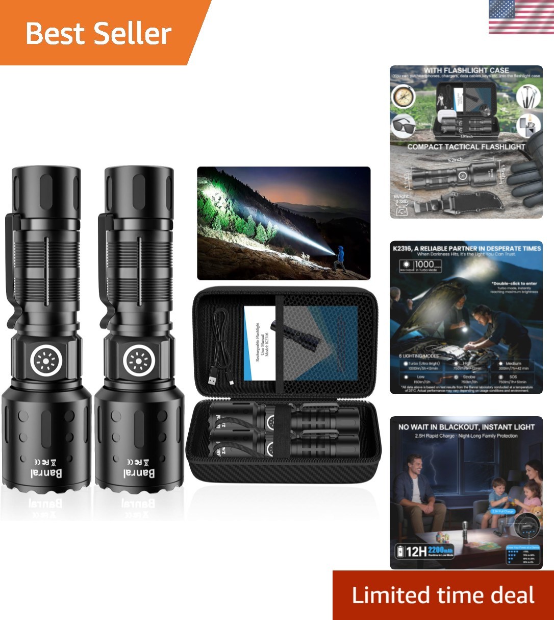 Rechargeable Flashlights High Lumens, Super Bright LED Small Powerful Tactica…