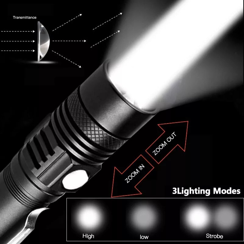990000LM Rechargeable LED Flashlight Tactical Police Super Bright Torch Zoomable