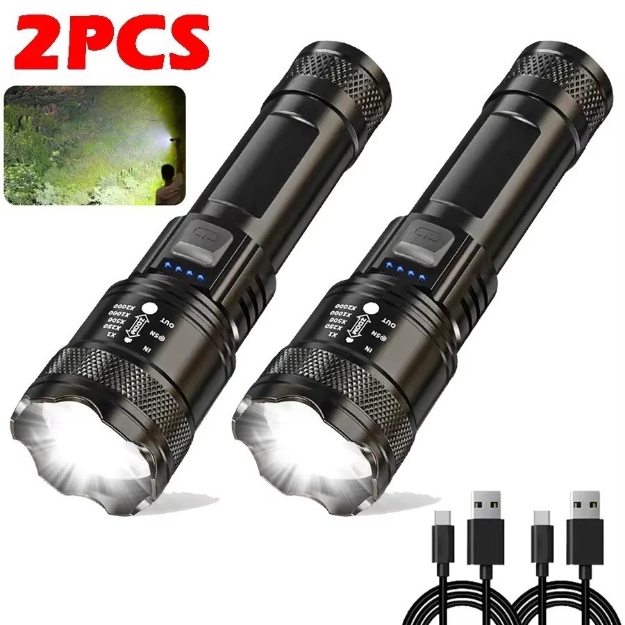 2Pcs P70 Ultra Bright 5000LM LED Tactical Flashlights Zoom Spotlight Set