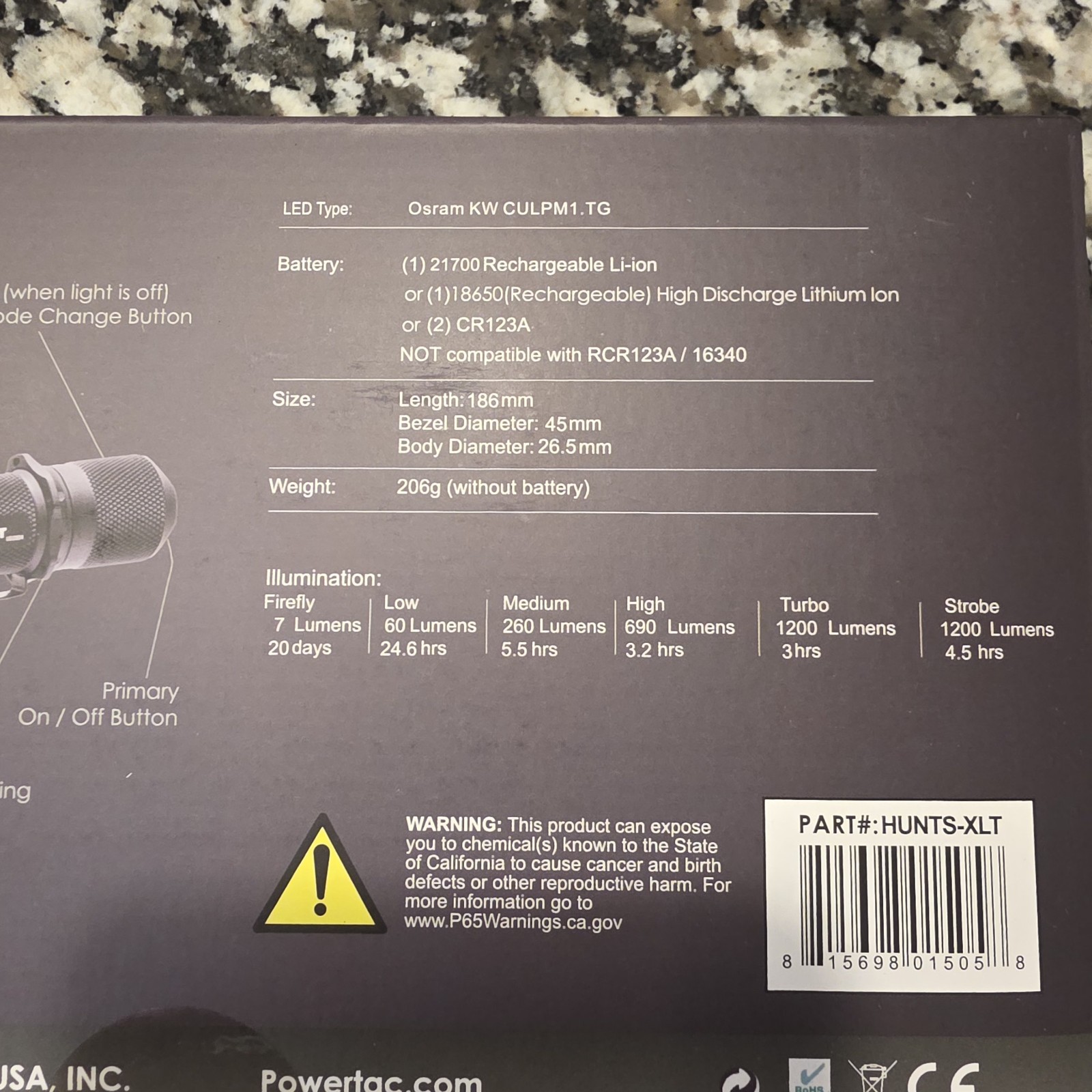 Powertac Huntsman XLT 1200 Flashlight Brand New