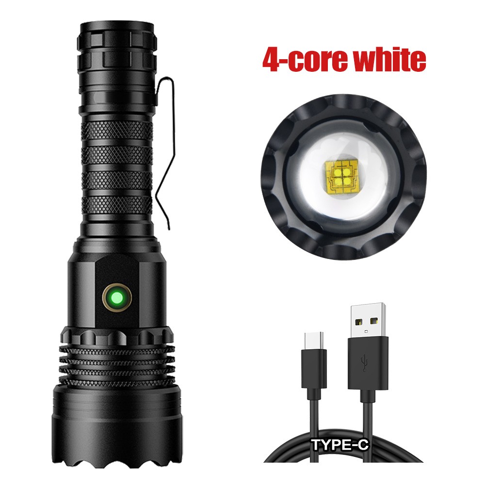 4-Core White Laser LED Flashlight 5 Modes – Rechargeable Waterproof Torch