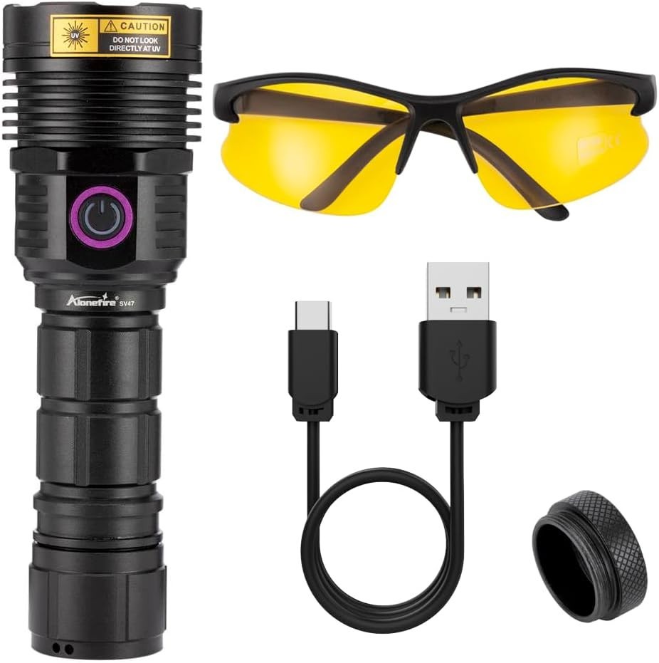 Alonefire SV47 12W 365Nm UV Flashlight USB Rechargeable Long Range Ultraviolet B