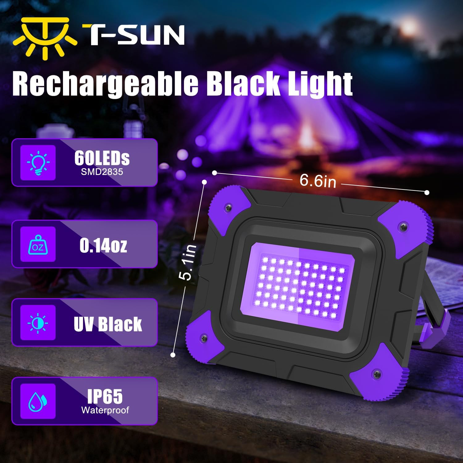 Portable Rechargeable Black Lights for Fishing & Glow Parties – 4 Pack