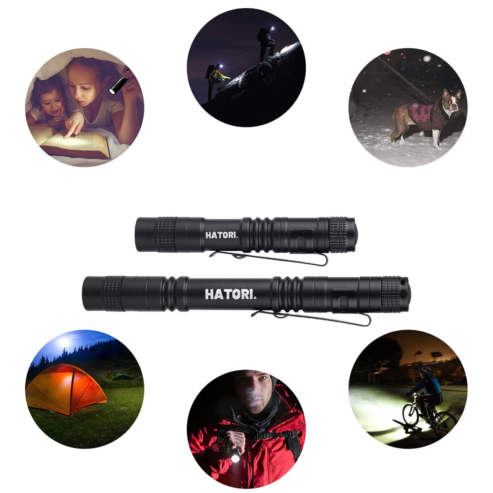 HATORI LED Mini Flashlight, Bright Small 1 Pack(3.55inch Black), Black