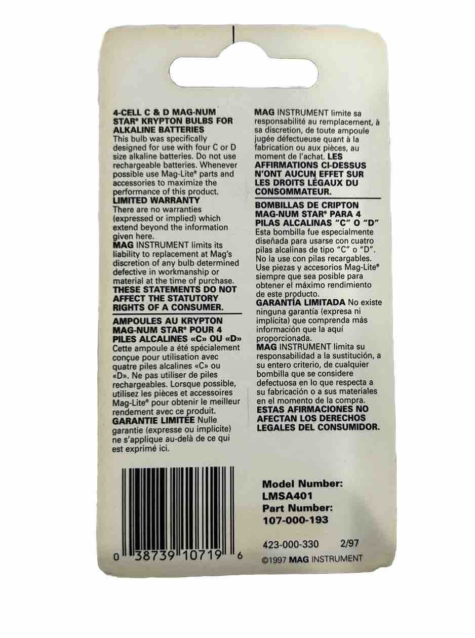 Mag-Lite Mag-num Star Krypton Bulb for 4-Cell C+D Alkaline Battery LMSA401