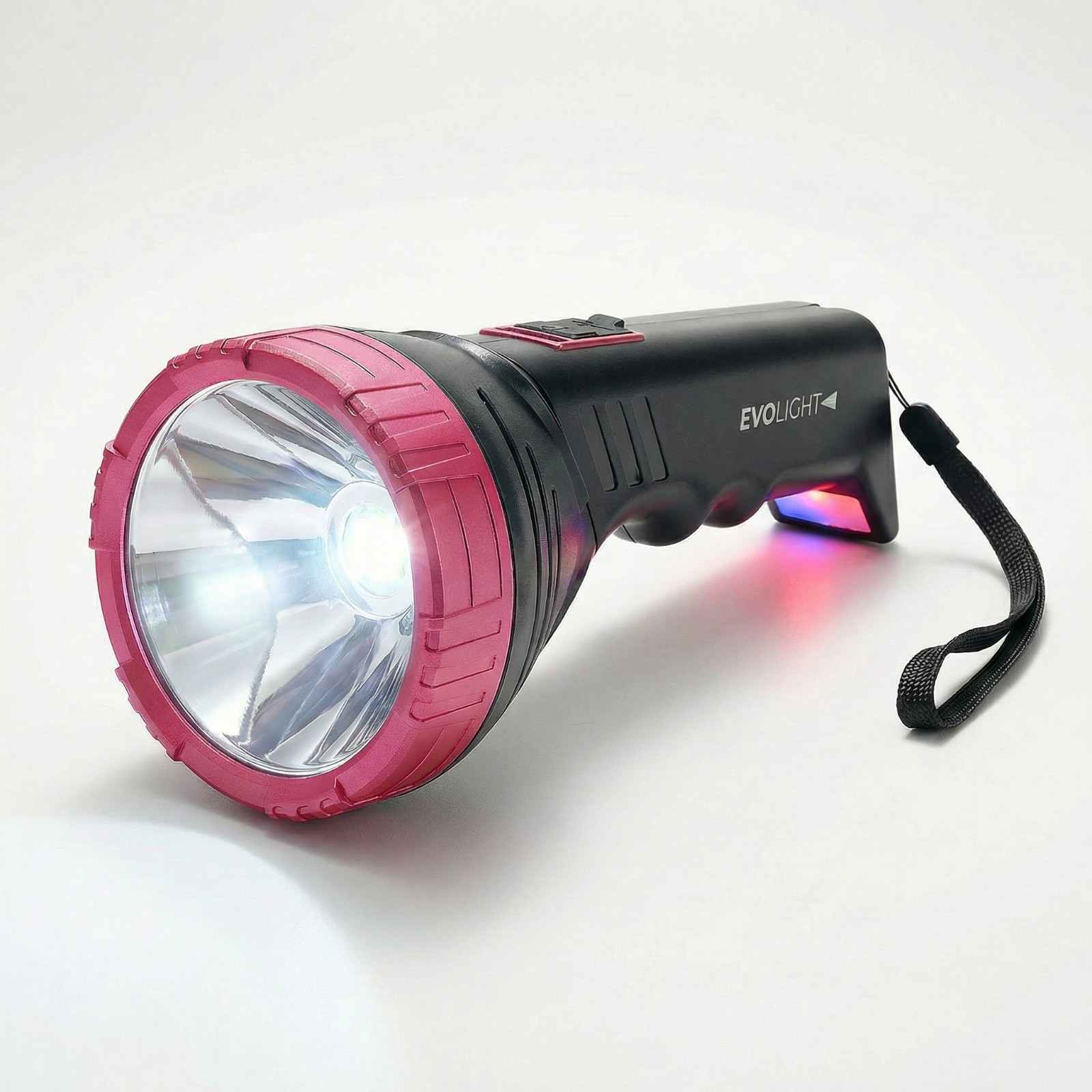 EVOLight – Rechargeable LED Flashlight + Built-in Power Bank – BLACK & MAGENTA