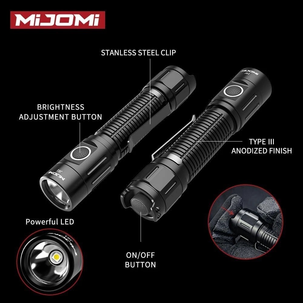 J81 Tactical Rechargeable Flashlight with Holster, 1300 Lumen Super Bright W..,