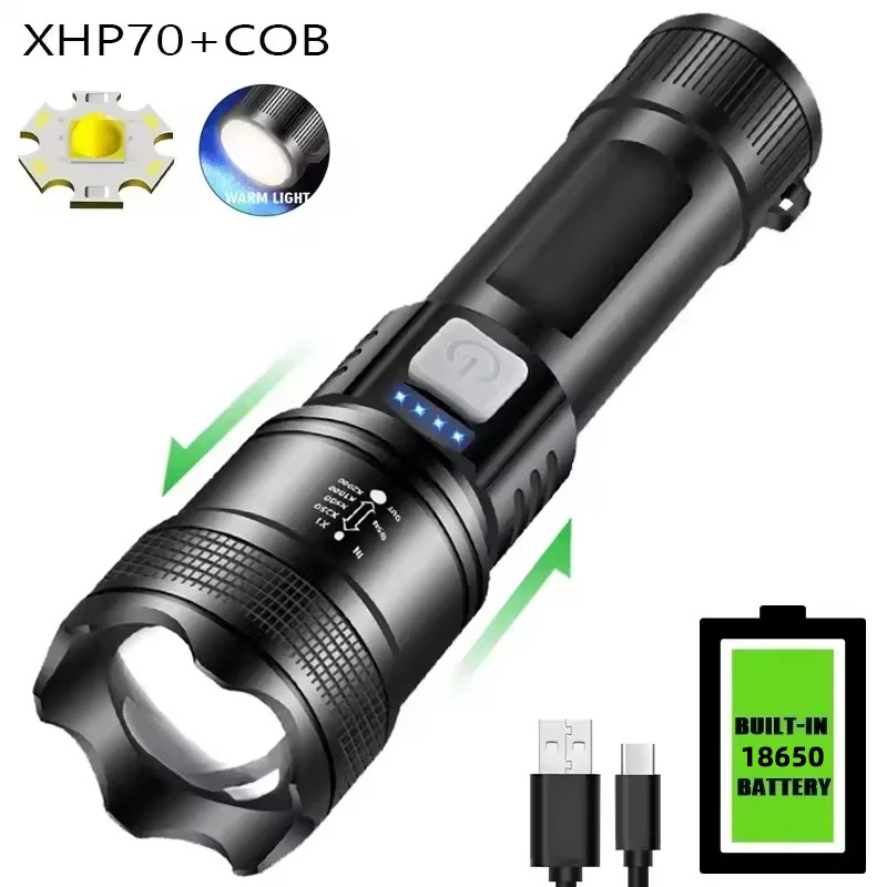 5000LM Ultra Bright Tactical Light Built-In Battery Powerful P70 LED Flashlights