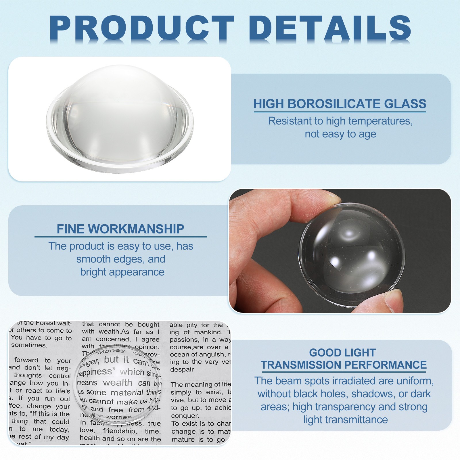Diameter 40mm Flat Convex Lens, 2 Pcs Height 16mm Optical Lens, 2.4mm