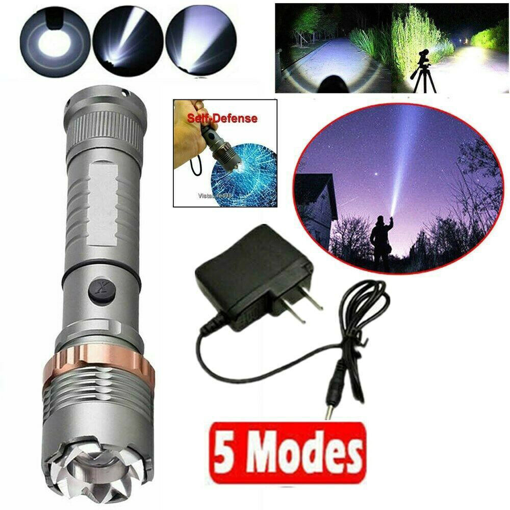 Rechargeable LED Flashlight Tactical Police Super Bright Torch Zoomable