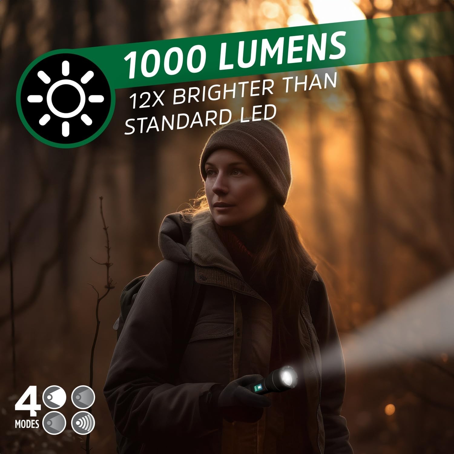 Super Bright Rechargeable LED Flashlight, IPX4 Water Resistant, Power Indicator,