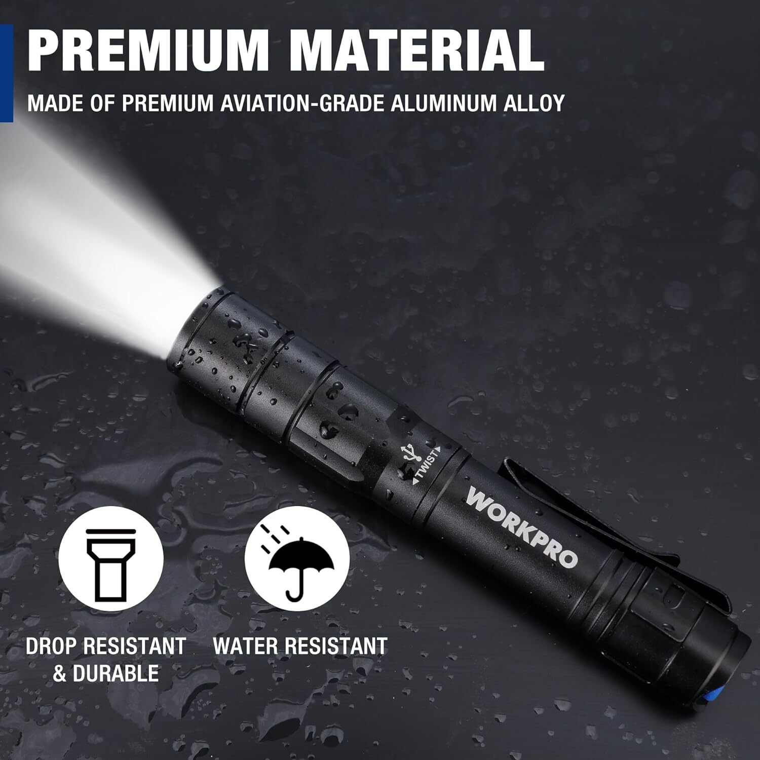 WORKPRO 2PCS Rechargeable Pen Light Mini Flashlight Ultra-Compact EDC Flashlight