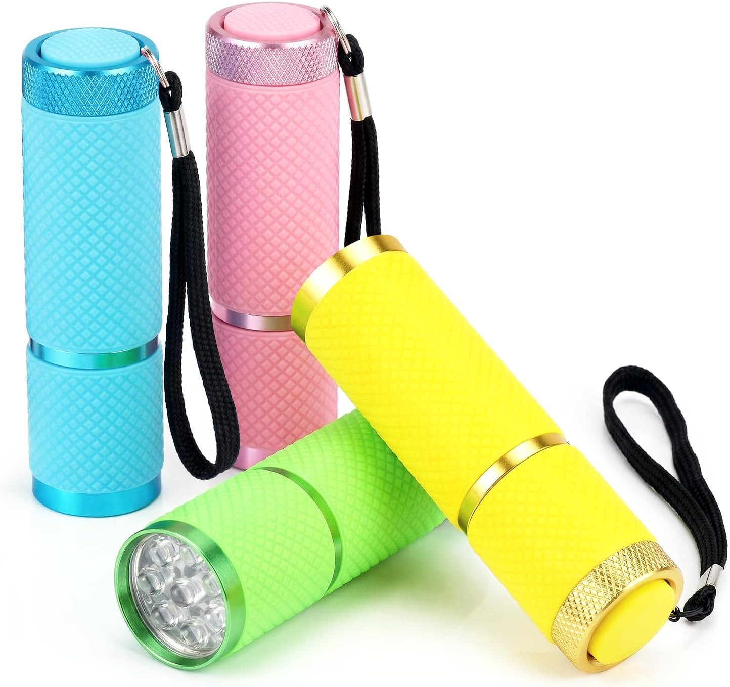 4 Pack Mini Flashlights, 9 LED Glow-In-The-Dark Aluminum Lights