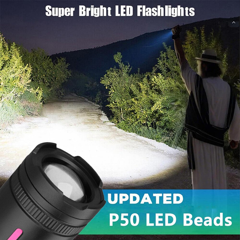 350000000 Lumen Super Bright LED Tactical Flashlight USB Rechargeable Work Light