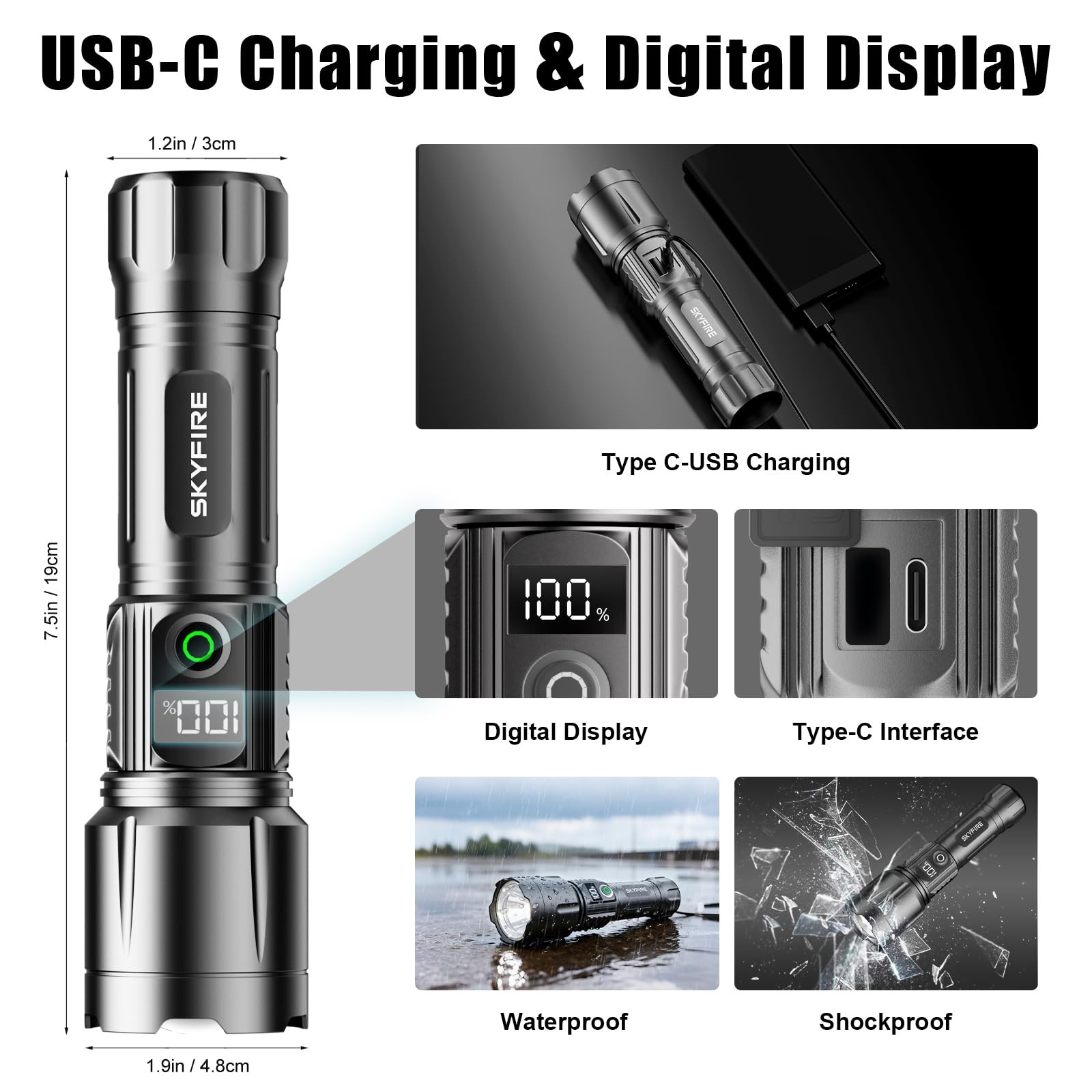 Tactical Flashlight Rechargeable with Fire Starter, 2800 Lumens Super Bright …