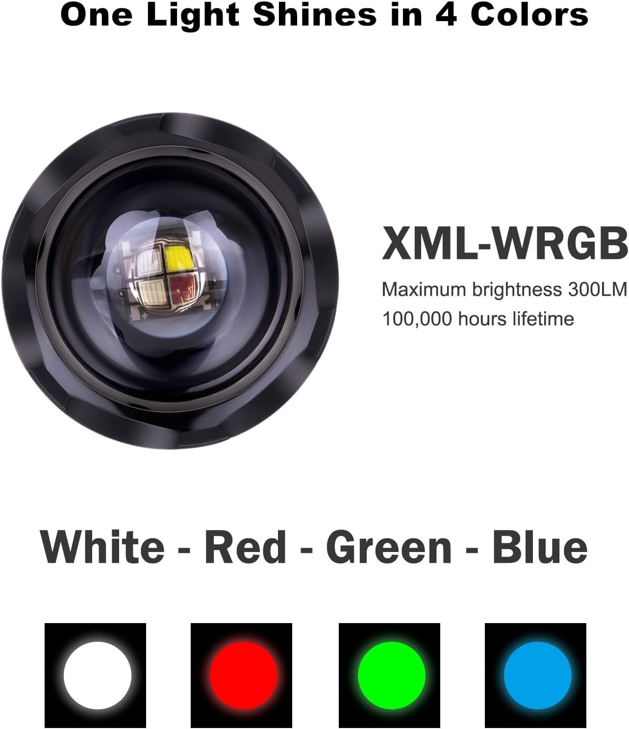 Upgraded Zoomable Red Flashlight, 4 Color in 1 Flash Light, Green Red Blue Wh…