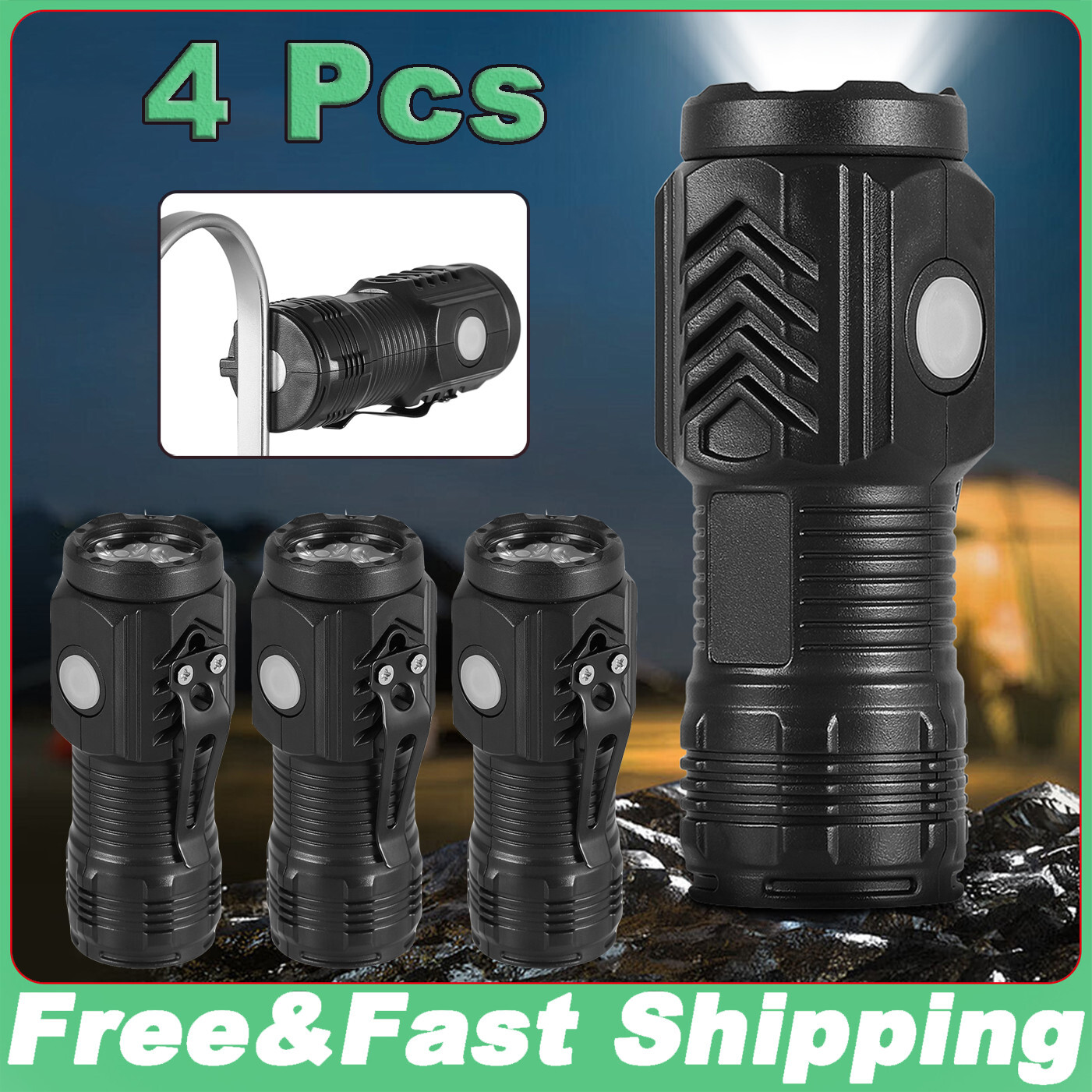 4 X Mini Tactical Flashlight Small LED USB Rechargeable Torch Light Super Bright